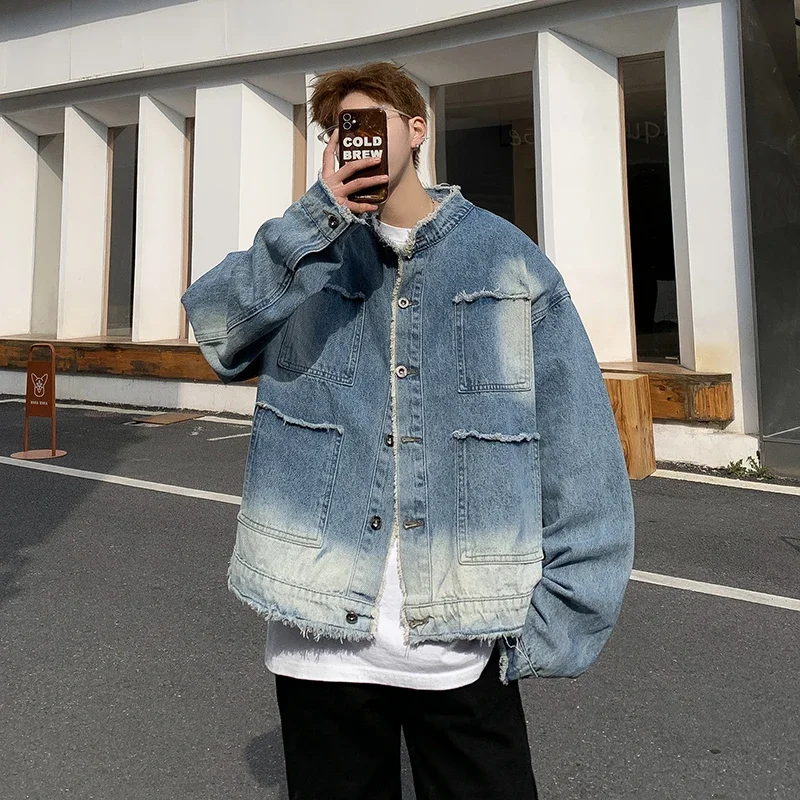 Streetwear Brand Pants - Amerikanische Retro Hip-Hop Raw-Edge Denim-Jacke für